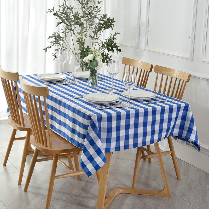 maxmill Checkered Tablecloth Stain Resistant Waterproof and Wrinkle Resistant Washable Heavy Weight Table Cloth Gingham for Dining Room and Outdoor Use, Rectangle 60 x 120 Inch Blue and White - Image 1